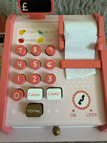 Pink wooden toy cash - pink,