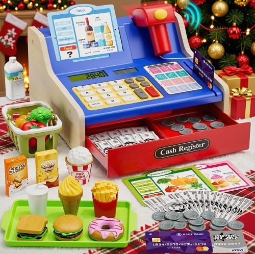 Wooden cash register for - cash,