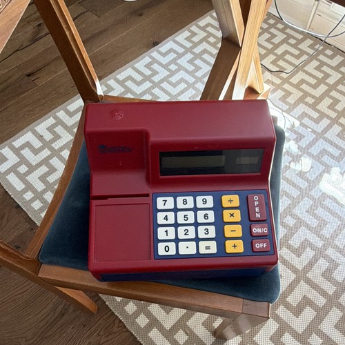 Red plastic toy cash register - red,
